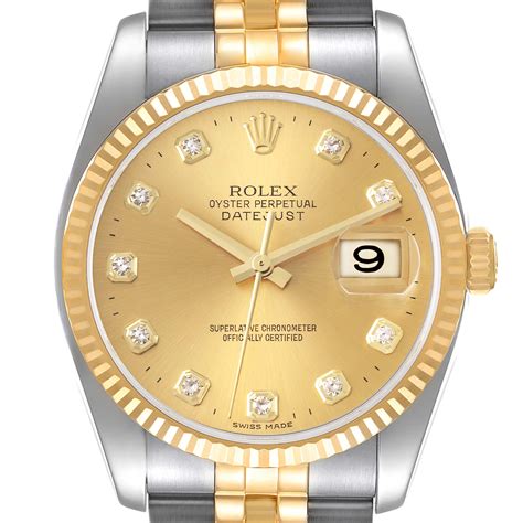 rolex stainless steel and gold datejust|Rolex 36mm Datejust with diamonds.